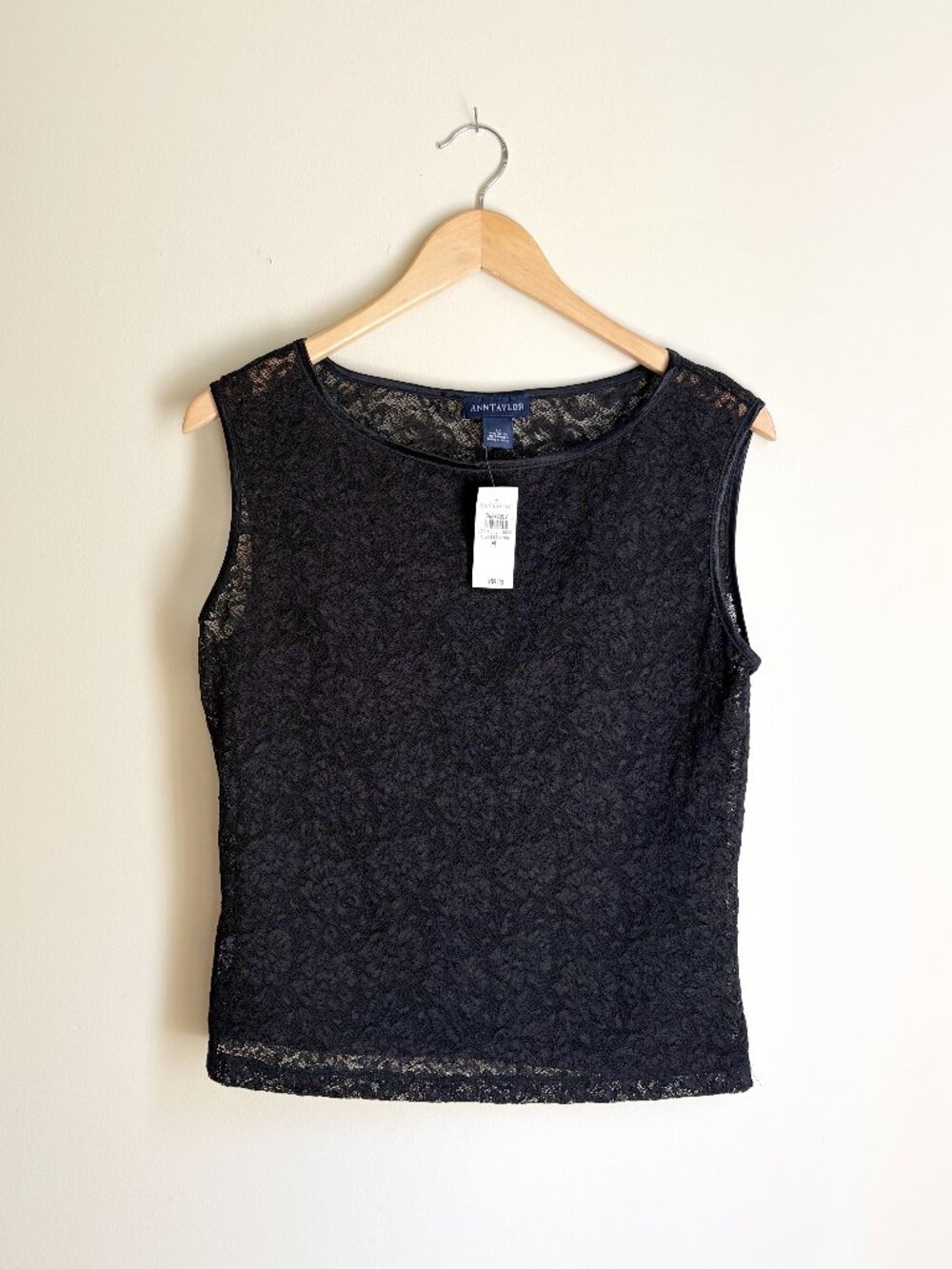 Vintage 90s Ann Taylor NWT Black Floral Lace Tank Top Made in USA
